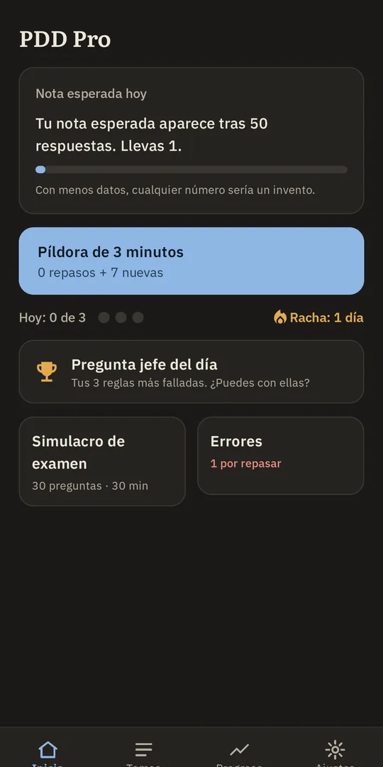 Inicio en modo oscuro